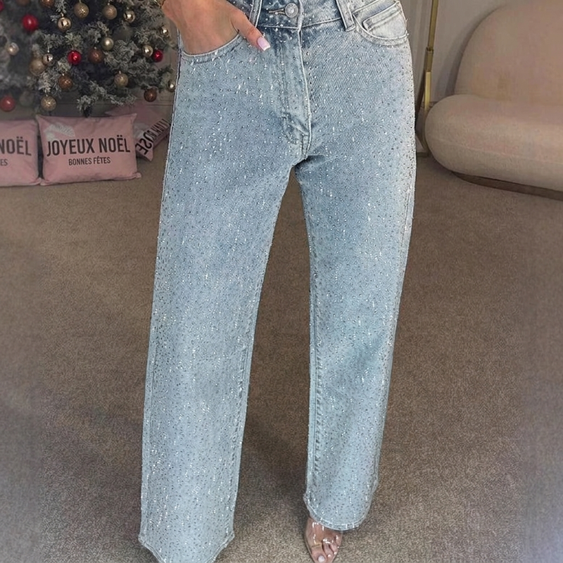 🔥Offre à durée limitée - Jeans à jambe droite ornés de strass