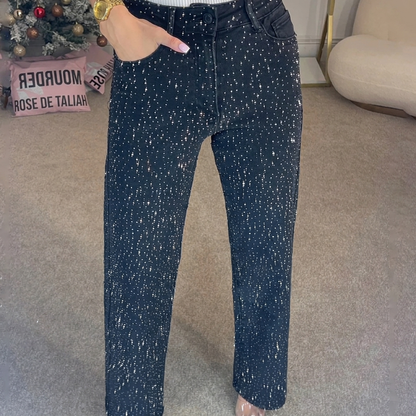 🔥Offre à durée limitée - Jeans à jambe droite ornés de strass