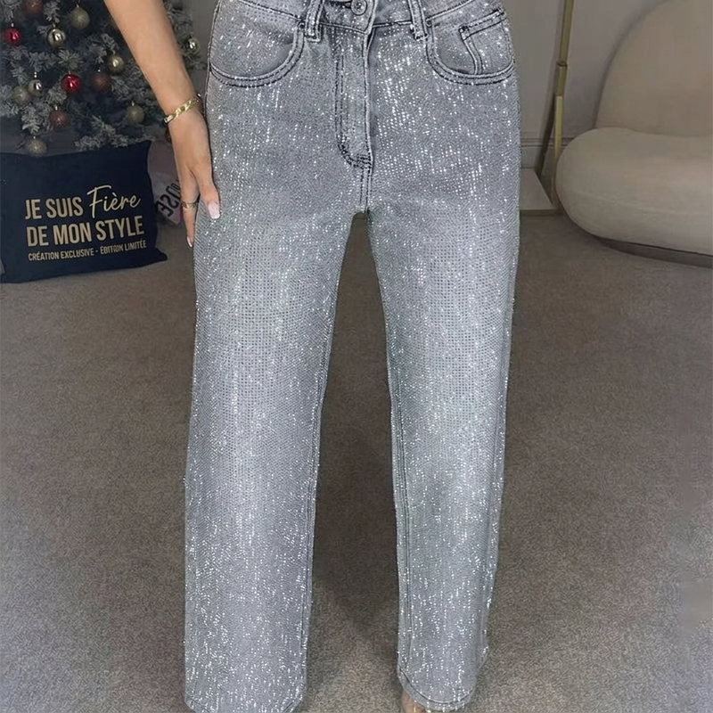 🔥Offre à durée limitée - Jeans à jambe droite ornés de strass