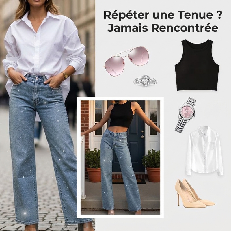 🔥Offre à durée limitée - Jeans à jambe droite ornés de strass