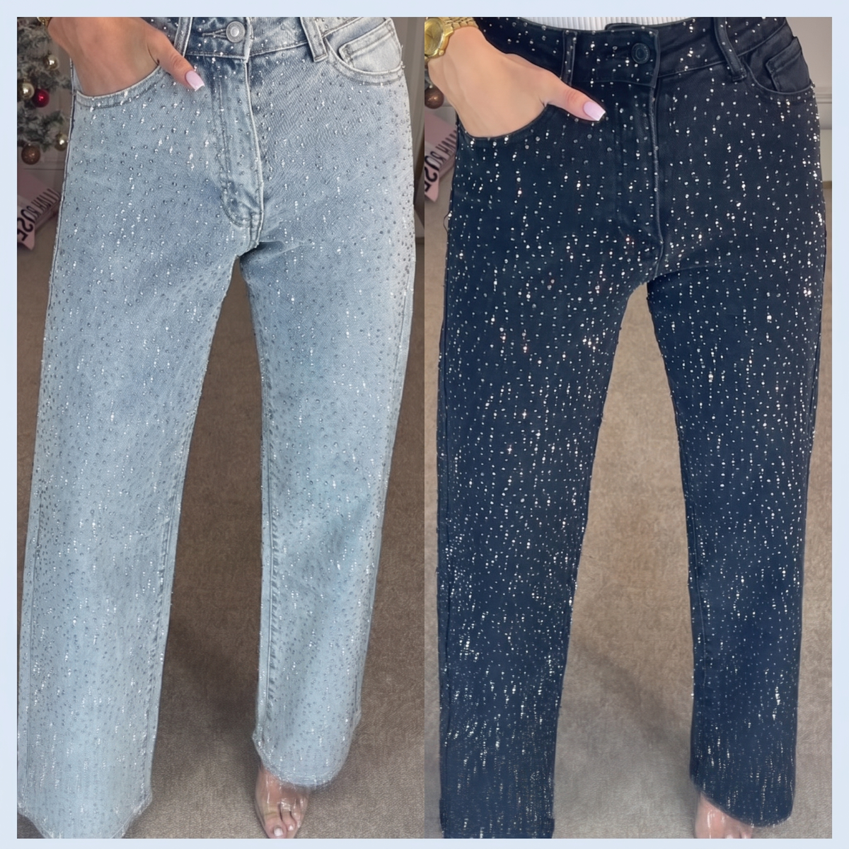 🔥Offre à durée limitée - Jeans à jambe droite ornés de strass