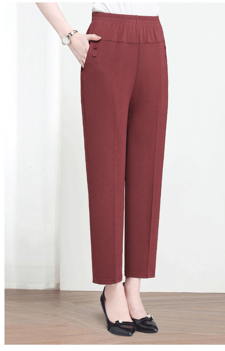 Stretch Elastic Waist Straight Casual Pants