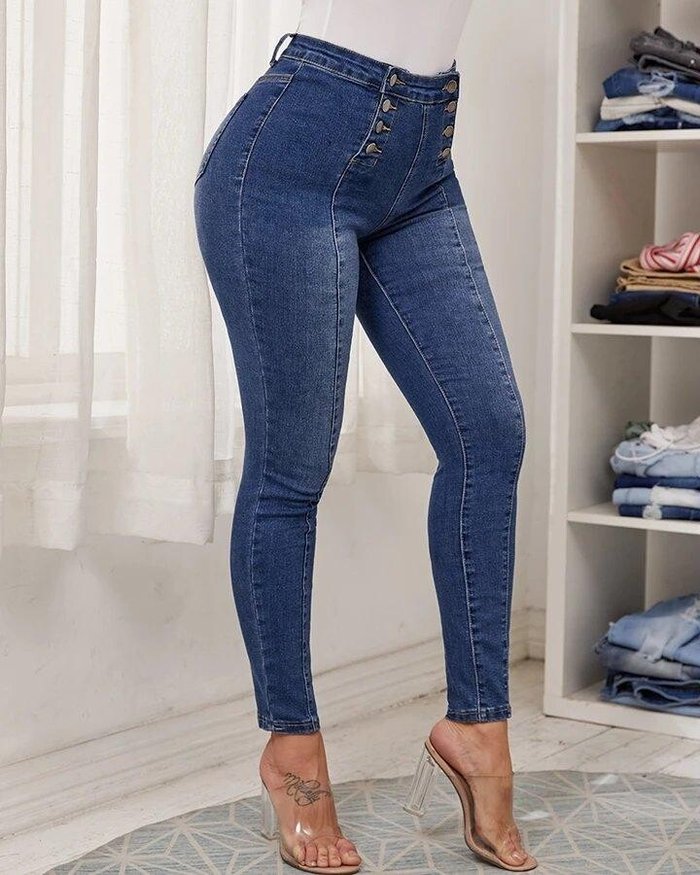 🔥Buy 2 Free Shipping🔥Double Breasted High Waist Skinny Jeans