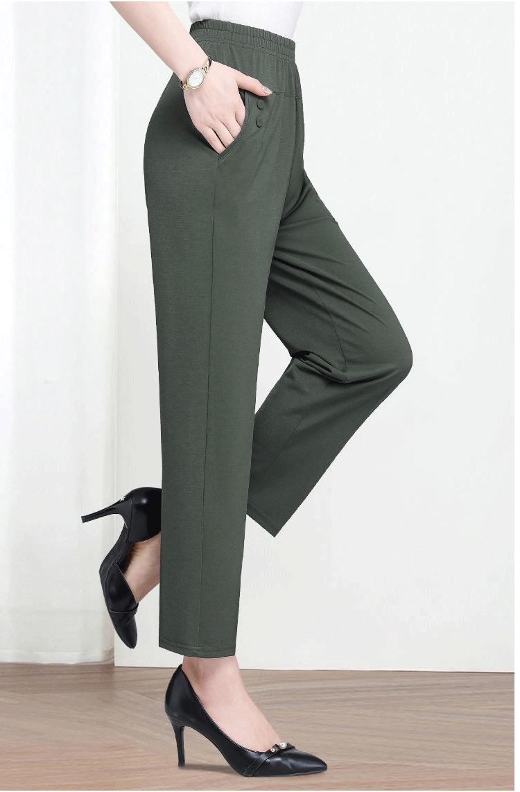 Stretch Elastic Waist Straight Casual Pants