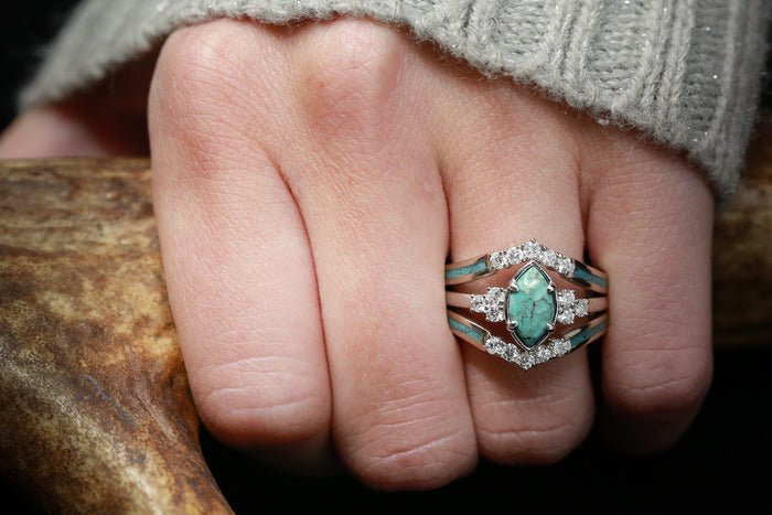 🎁Sterling Silver Natural Turquoise Diamond Ring