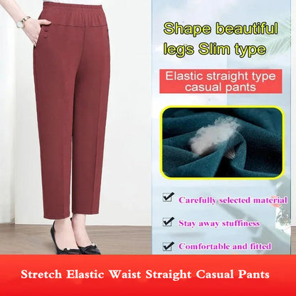 Stretch Elastic Waist Straight Casual Pants